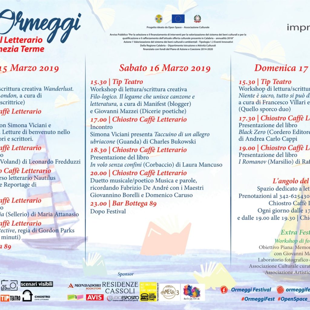 Impressioni Mobili presenta Ormeggi. Festival letterario di Lamezia Terme dal 15 al 17 marzo 2019
